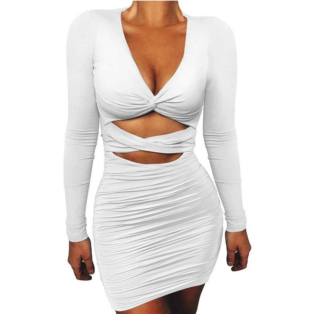 POLA'S Bodycon Long Sleeve Mini Dress White